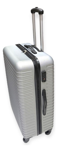 Valija De Viaje Grande L 4 Ruedas Color Plata Importadas Plateado Acanaladas