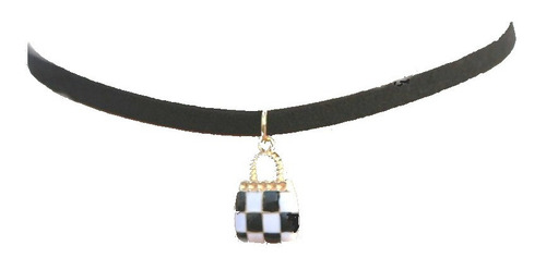 Gargantilla Negra Choker Dije Bolsa A Cuadros