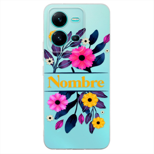 Funda Para Vivo Antigolpes Flores Personalizada Con Nombre