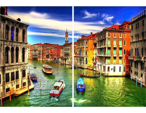 Cuadro Paisaje Canal Venecia Dip 70x100 Textura Y Marco