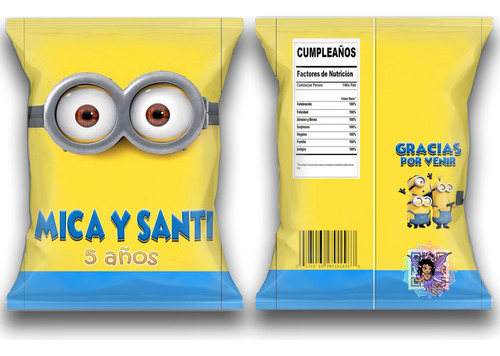 Bolsitas Chip Bag Minions 2 X 25 Personalizadas Fiesta