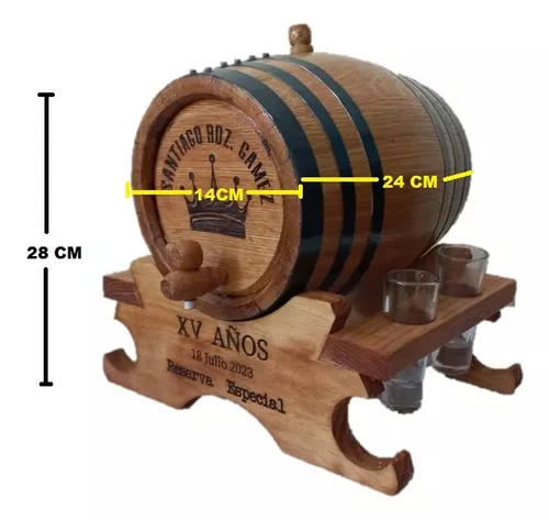 Barril De Madera Personalizado 5 Lts. Base Con 4 Copas Vacio