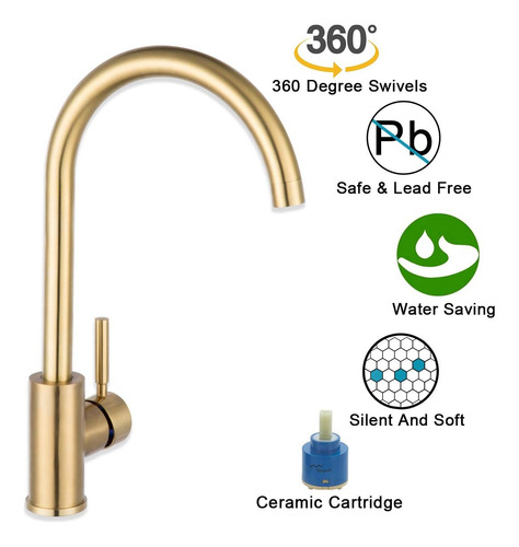 Grifo De Cocina De Oro Con Pulverizador, Grifo De Fregadero