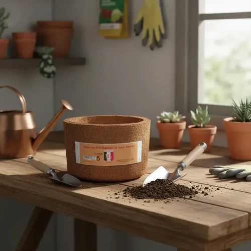 Vaso De Plantas Côco Xaxim N5 Completo C/ Prato + Corrente Marrom