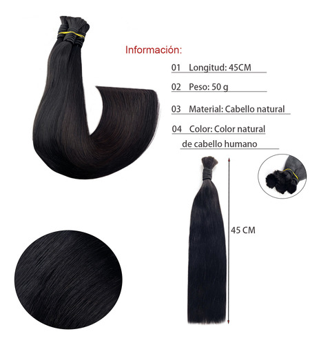 Cabello Natural Indio 100% Humano 45cm Extensiones 50g 10a-color 1b (negro Natural)