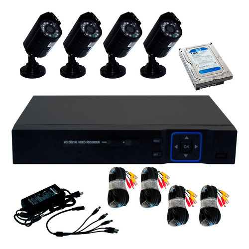 Kit Dvr 8 Canales Híbrida Con 4 Cámaras Ahd Y Disco Duro 1tb