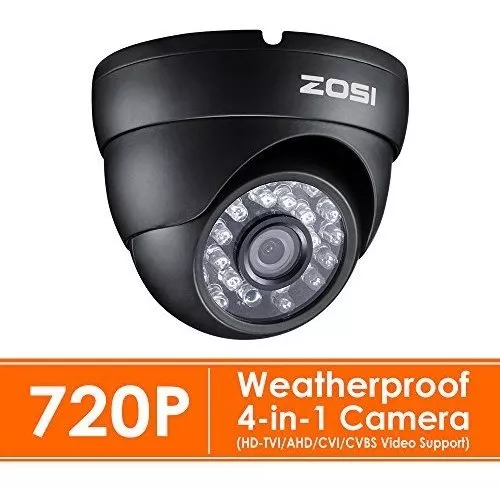 ZOSI Paquete de 4 cámaras domo de vigilancia 720P 1.0MP 4 en 1  TVI/CVI/AHD/CVBS para interiores y exteriores, compatible con sistema DVR  analógico