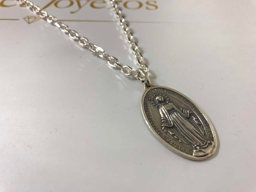 Imagen 1 de 6 de Cadena Y Medalla Virgen Milagrosa Grande, Plata 925. Tuset.