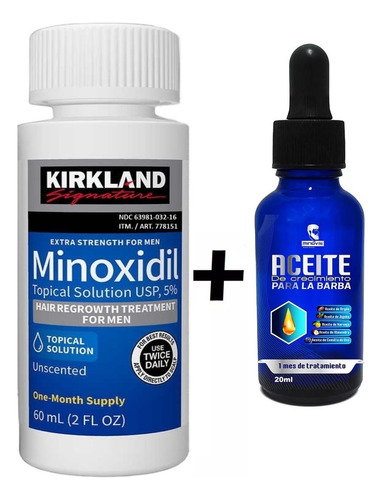 Kit Minoxidil Kirkland + Aceite Engrosar Hidratar Barba