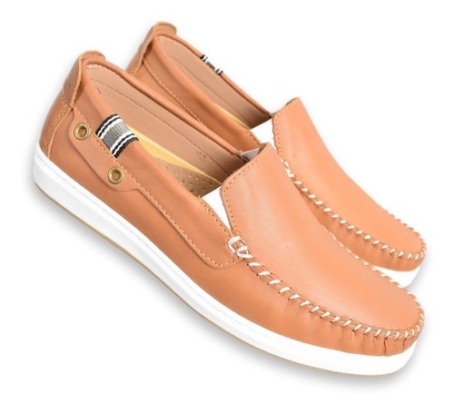 Mocasín Náutico Hombre Hopper 1929 Cuero Elástico Cosido