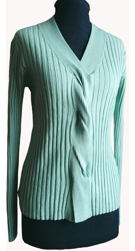 Sweater D Mujer Fino, Acanalado  Color Verde Agua T.m Import