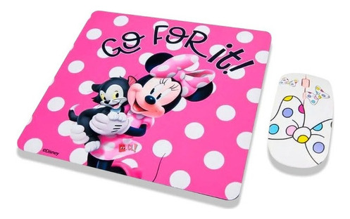 Kit Mouse Inalámbrico + Mouse Pad Diseño Minnie Rosa - Ps