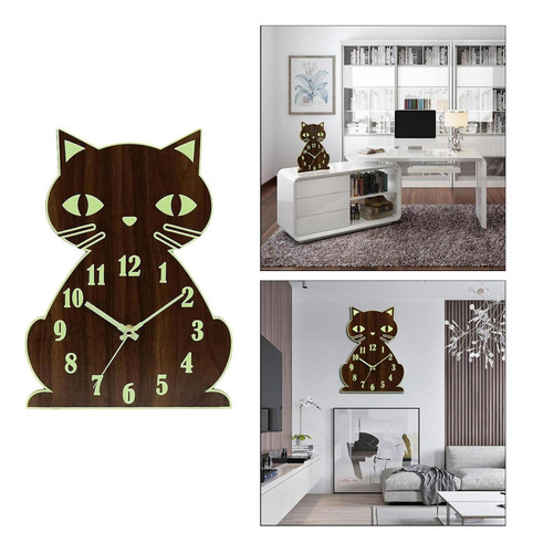 Reloj De Pared De Gato Luminoso Números De Luz De Noche