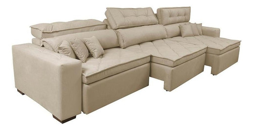 Sofá Retrátil E Reclinável 4,12m Austin Molas Suede Bege