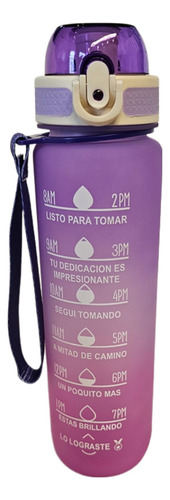 Botella De Agua Motivacional 1lt Boca Ancha Con Canasto