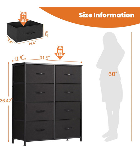 Sweetcrispy Cómoda De 8 Cajones Para Dormitorio, Muebles De