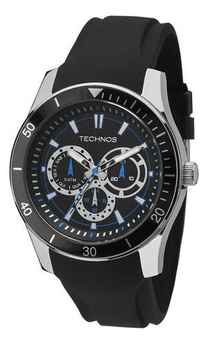 Relógio Technos Racer Pulseira De Silicone 6p29aiq/8p Azul Correia Preto Fundo Preto