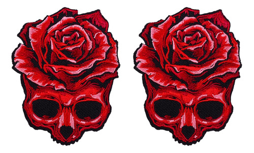 Parche Bordado De Alta Gama Logo De Calavera Y Rosa Pla...