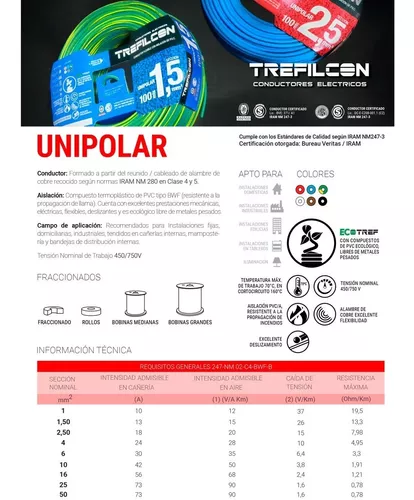 Cable Unipolar Normalizado 2.5mm Trefilcon Rollo X 30 Mts