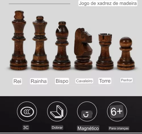 Jogo Xadrez Tabuleiro Dobrável Magnético 24cm Madeira Maciça