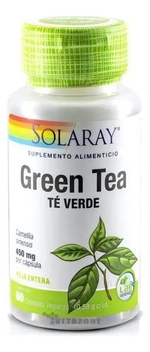 Solaray Té Verde 450 Mg 60 Capsulas, Vegano Sfn Sabor Sin Sabor