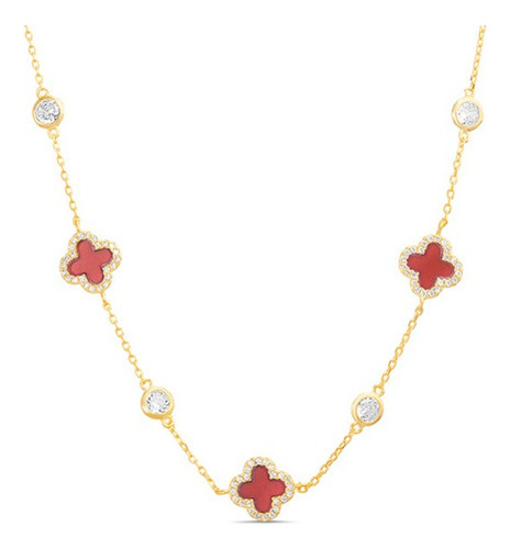 Collar Trebol, Allhambra, Dorado Con Rojo 