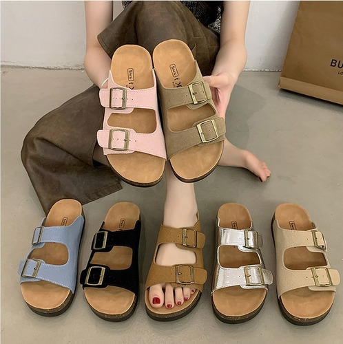 Sandalias De Corcho Playa De Verano Con Hebilla Ajustable