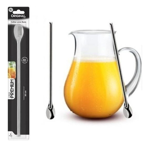 Jogo 5 Colher Longa Para Suco 30cm Inox Mexer Drink Coquetel