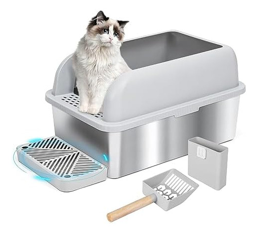 Suzzipaws Caja De Arena Para Gatos De Acero Inoxidable Bande