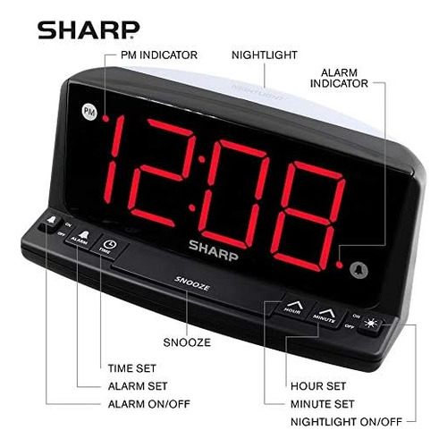 Reloj Despertador Led Sharp Operación Simple Números Grandes