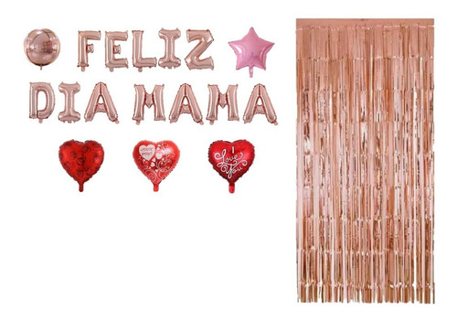 Kit Globos Metálicos Feliz Dia Mama Con 19 P. Rosa Brillante