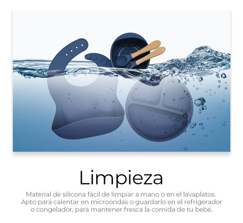 Set De Cubiertos Para Bebés Silicona Plato Antideslizante Color Azul Liso Personaje Ninguno