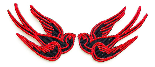 Set De 2 Tatuajes Mini En Negro Y Rojo, Diseño Paloma