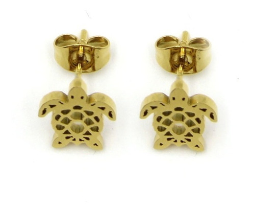 Aretes Acero Dorado Tortuga Reptil Naturaleza