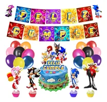 Comprar Set Globos+ Banderin+ Toppers Sonic Shadonw Feliz Cumpleaños Multicolor Sonic
