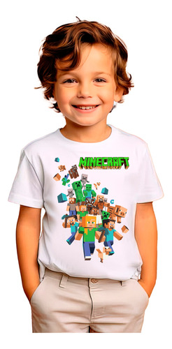 Polera Estampada 100% Algodon Niño Juego Minecraft Exclusivo