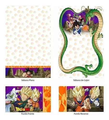 Pack Dragon Ball Súper Colcha Sábana Almohada Matrimonial Naranja Dragon Ball Súper