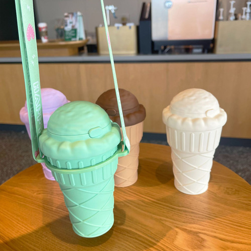 Taza De Helado Para Pajitas Portátiles Verdes De 500 Ml