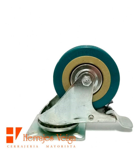 Imagen 3 de 7 de Rueda 75mm Diametro Reforzada Con Base Y Freno Goma Acero