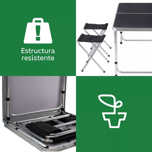 Mesa Plegable Tipo Portafolio 4 Bancos Para Jardín Portátil Color Negro