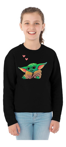 Polera Manga Larga Niña Baby Yoda Star Wars 100% Algodón