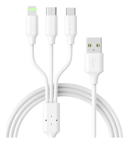 Cable 3 Puntas, Micro Usb, Tipo C Y iPhone Lightning. 1,2mts
