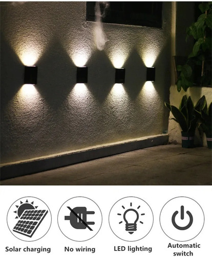 Imagen 4 de 5 de Pack 4 Focos Muro Aplique Led Solar Jardín Exterior