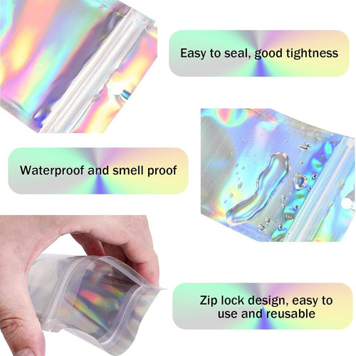 100 Pcs Pouch Holográficas A Prueba De Olores Con Cierre 10*15cm CYY