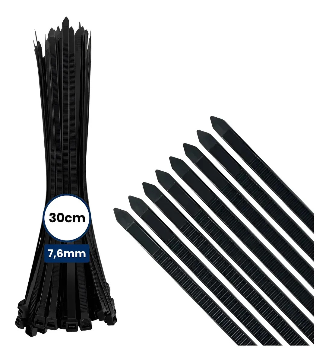 Kit 100 Abraçadeira De Nylon Enforca Gato 30cm Grossa 7,6mm Preto