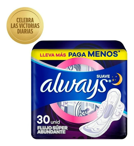 Toallas Femeninas Always Suave Nocturna 3x Protección 30 Pza
