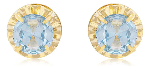 Aros De Oro 18kt Chatón Agua Marina Circonita 3mm