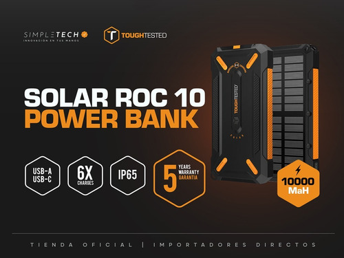 Imagen 2 de 5 de Cargador Solar Portatil Toughtested 10000mah Wireless