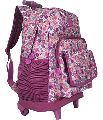 Mochila Com Rodas Xeryus College Fem. - Unicórnio Cor Rosa Desenho do tecido Estampada