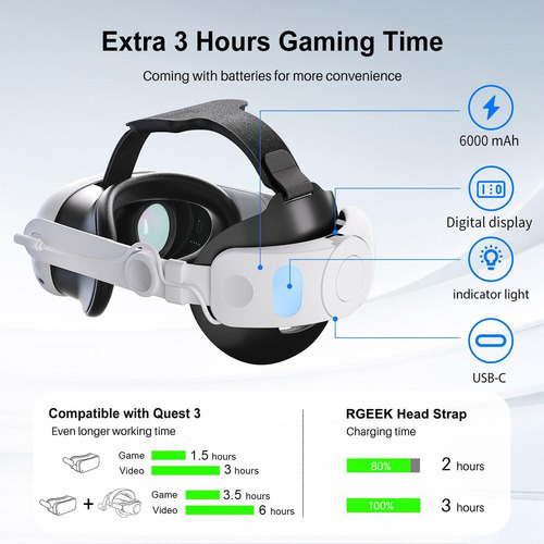 Lentes De Realidad Virtual For Meta Quest 3 Tener Batería